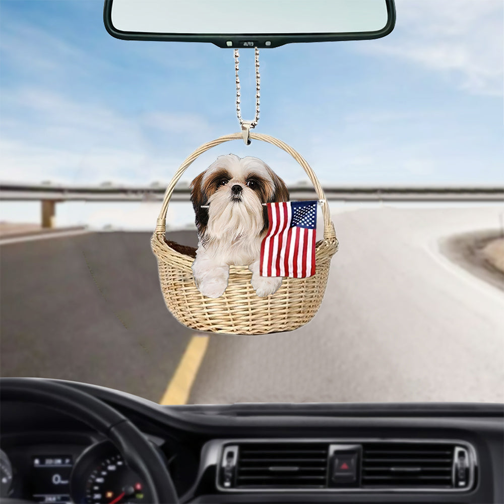 Shih Tzu-With American Flag Two Sides Ornament