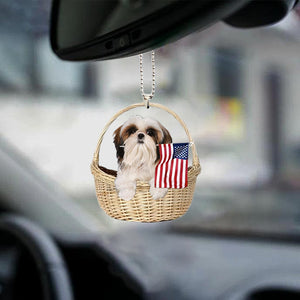 Shih Tzu-With American Flag Two Sides Ornament