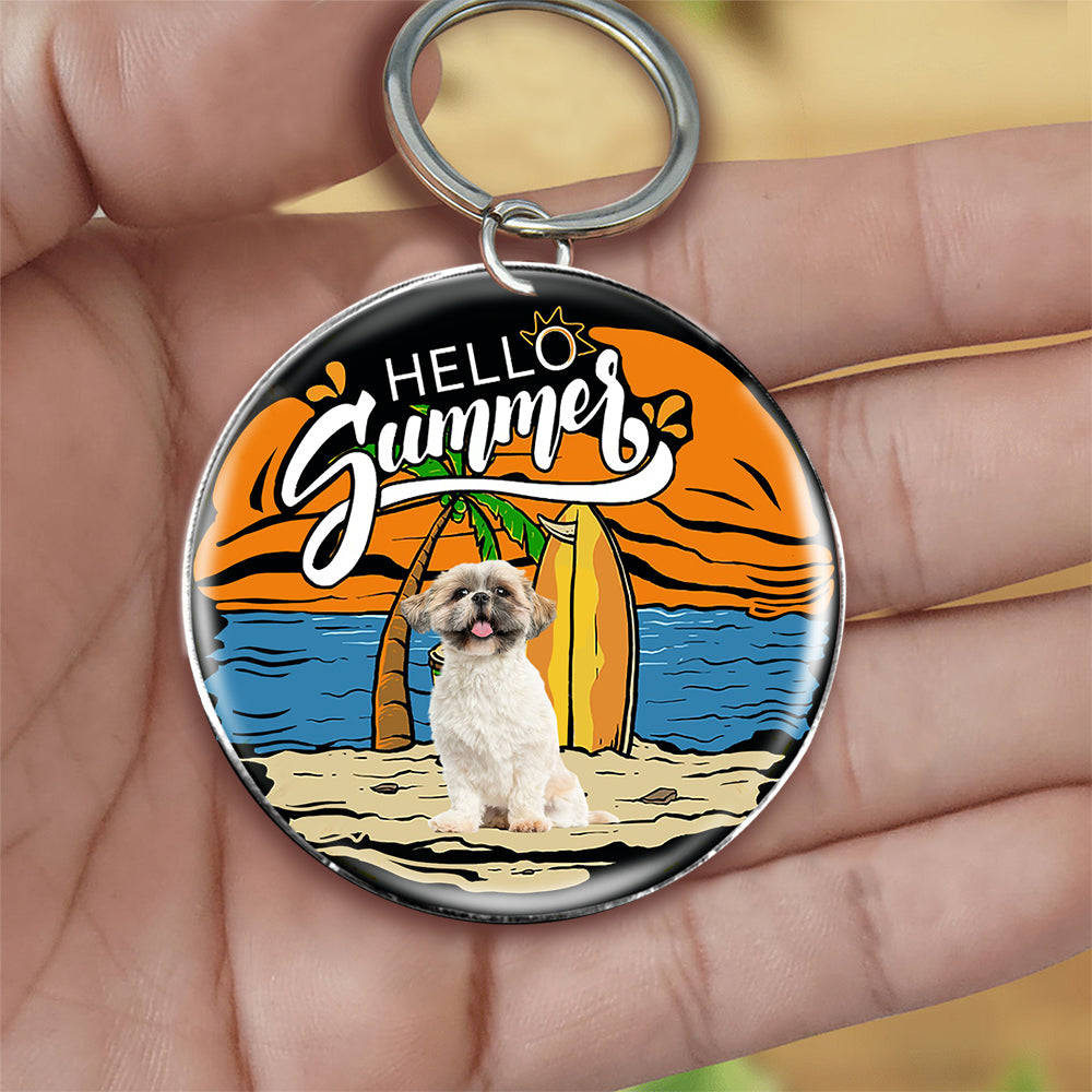 Shih Tzu Hello Summer-Round Resin Epoxy Metal Keychain