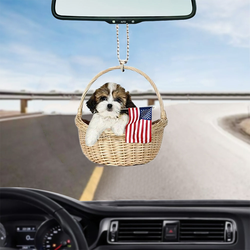 Shih Tzu1-With American Flag Two Sides Ornament