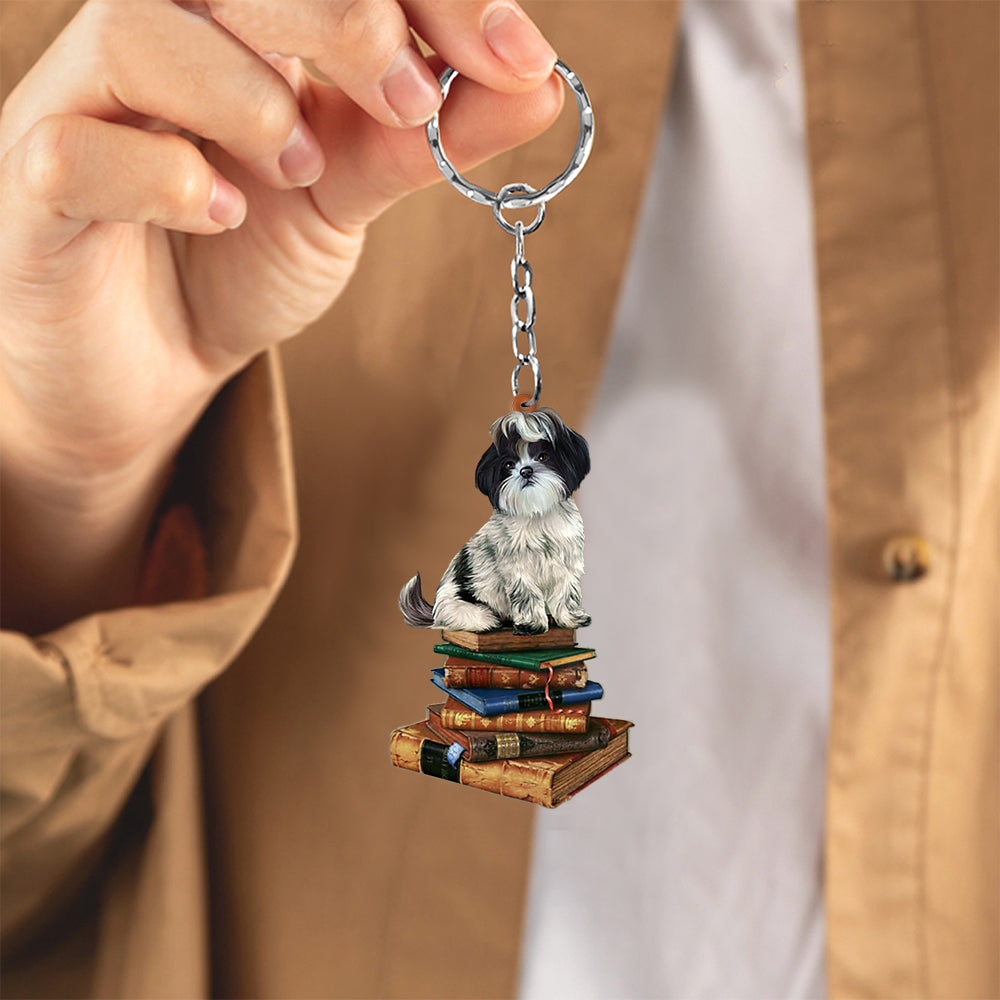 Shih Tzu-Sit On The Book-Flat Acrylic Keychain
