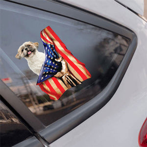 Shih Tzu 2-American Flag Front Car Sticker