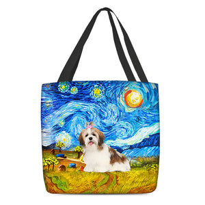 Shih Tzu 2-Oil Painting-Cloth Tote Bag