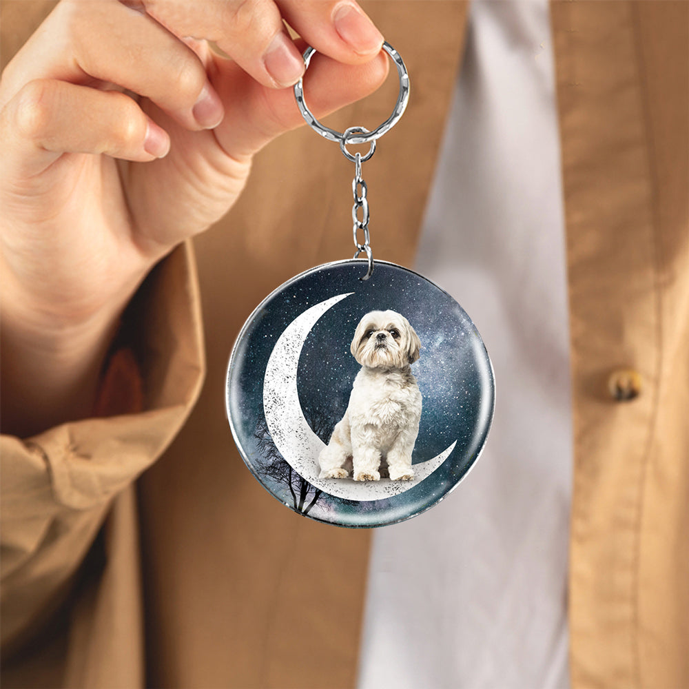 Shih Tzu2-Stars and Moon-Round Resin Epoxy Metal Keychain