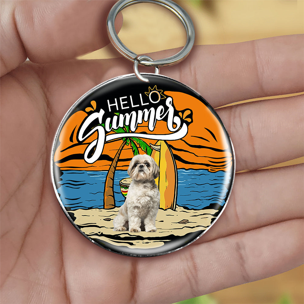Shih Tzu2 Hello Summer-Round Resin Epoxy Metal Keychain