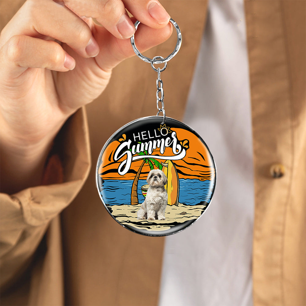 Shih Tzu2 Hello Summer-Round Resin Epoxy Metal Keychain