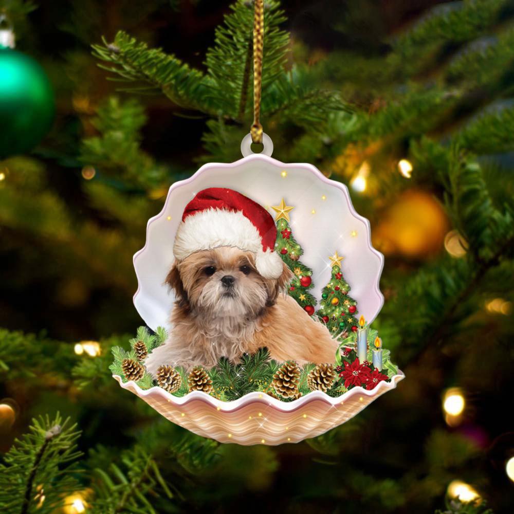 Shih Tzu 2 Lie In Seashell Xmas-Two Sided Ornament