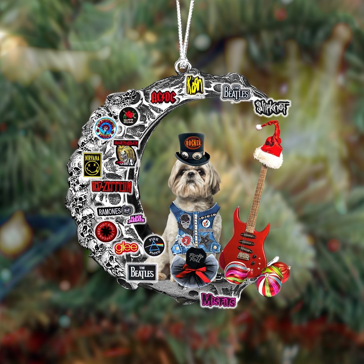 Shih Tzu 3-Metal Rock in Christmas Two Sided Ornament