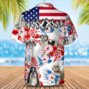 Shih Tzu American Flag Hawaiian Shirt