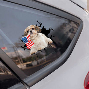 Shih Tzu And American Flag Independent Day Car Sticker Decal