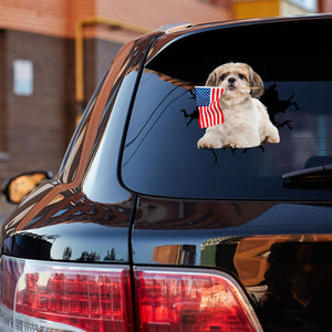 Shih Tzu And American Flag Independent Day Car Sticker Decal