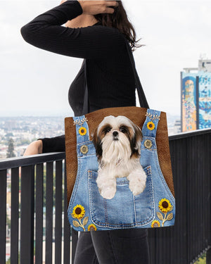 Shih Tzu And Sunflower-Cloth Tote Bag