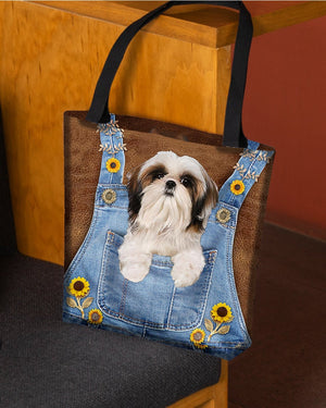 Shih Tzu And Sunflower-Cloth Tote Bag