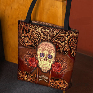 Shih Tzu Skull Flower Cloth Tote Bag