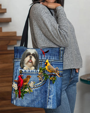 Shih tzu-Cardinal & Dog Cloth Tote Bag