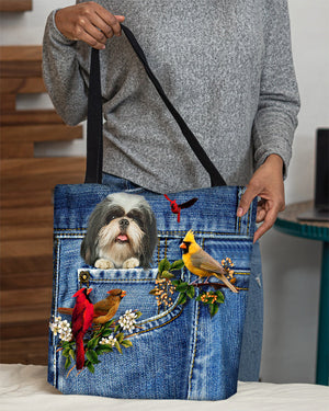 Shih tzu-Cardinal & Dog Cloth Tote Bag