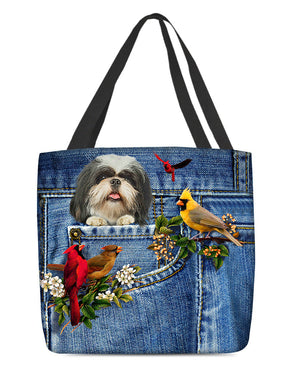 Shih tzu-Cardinal & Dog Cloth Tote Bag