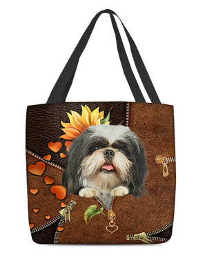 Shih tzu-Sunflower&zipper Cloth Tote Bag