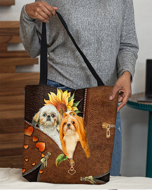 Shih tzu 3-Sunflower&zipper Cloth Tote Bag