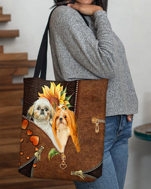 Shih tzu 3-Sunflower&zipper Cloth Tote Bag