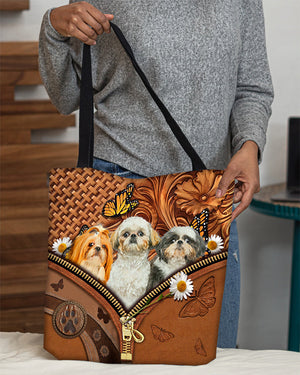 Shih tzu n3 Butterfly Daisy Cloth Tote Bag