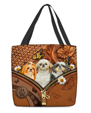 Shih tzu n3 Butterfly Daisy Cloth Tote Bag