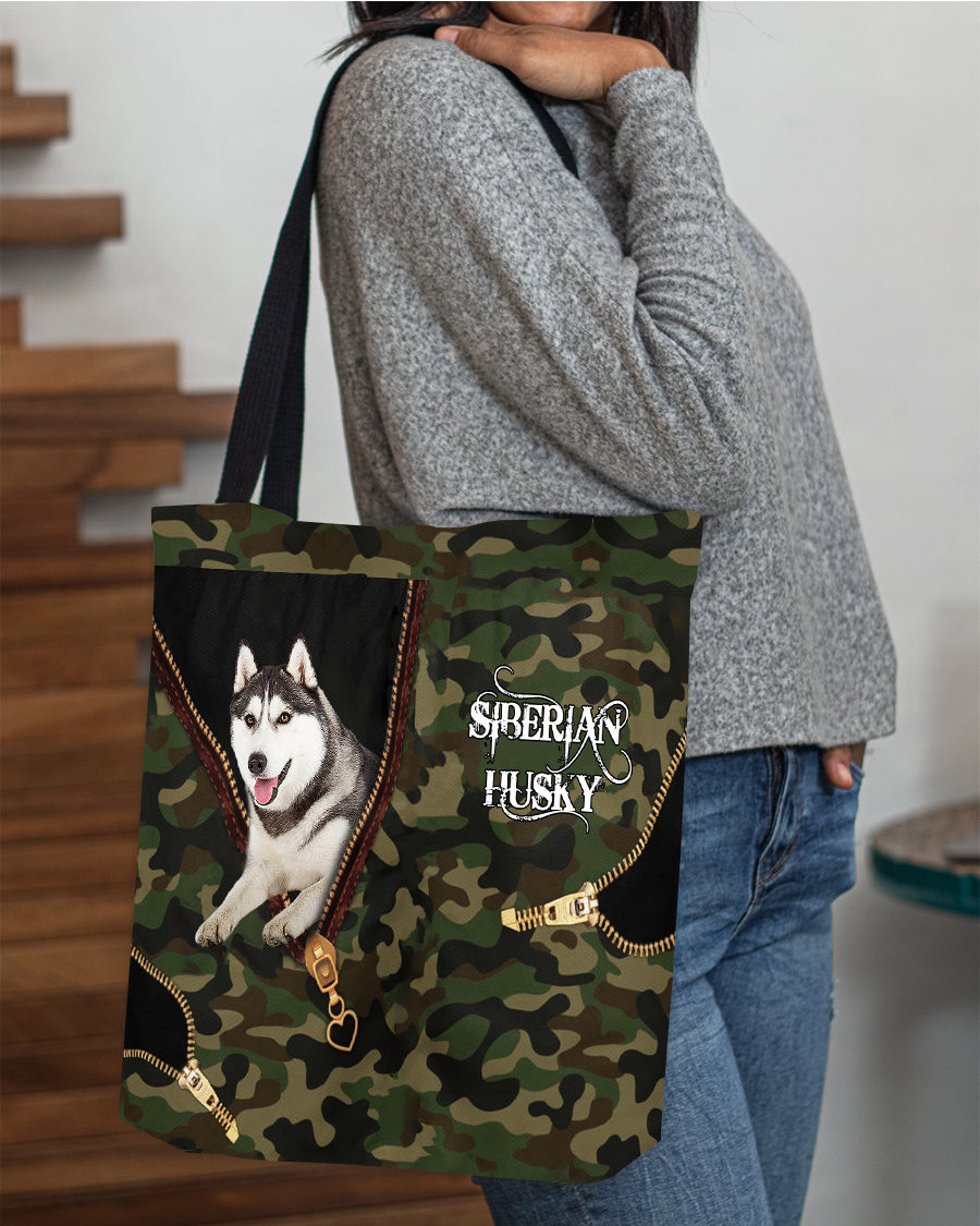 Siberian-Husky Camo Cloth Tote Bag