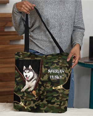 Siberian-Husky Camo Cloth Tote Bag