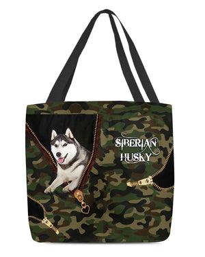 Siberian-Husky Camo Cloth Tote Bag