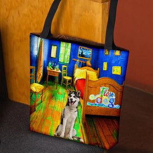 Siberian Husky in the bedroom-Cloth Tote Bag