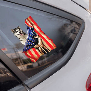 Siberian Husky-American Flag Front Car Sticker