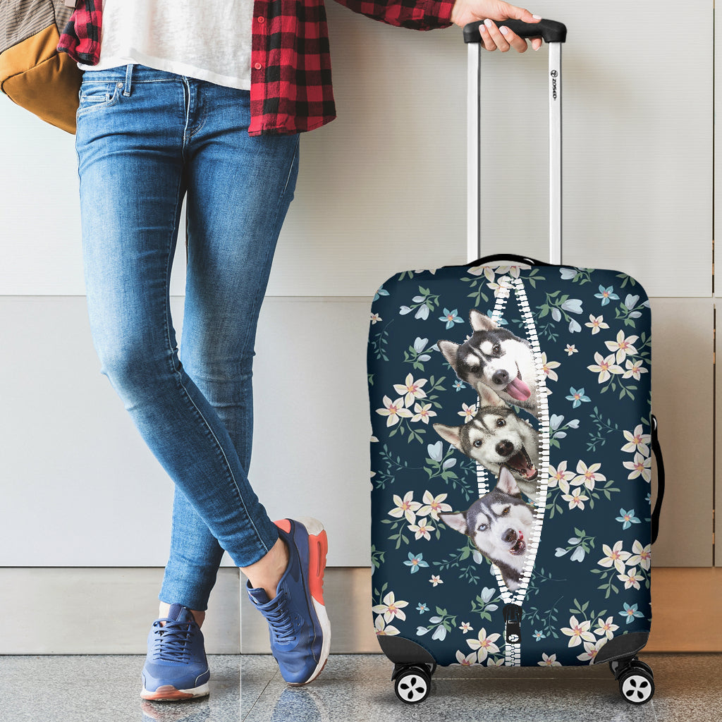 Siberian Husky-Flowers-Luggage covers