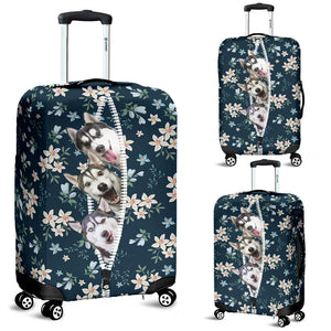 Siberian Husky-Flowers-Luggage covers