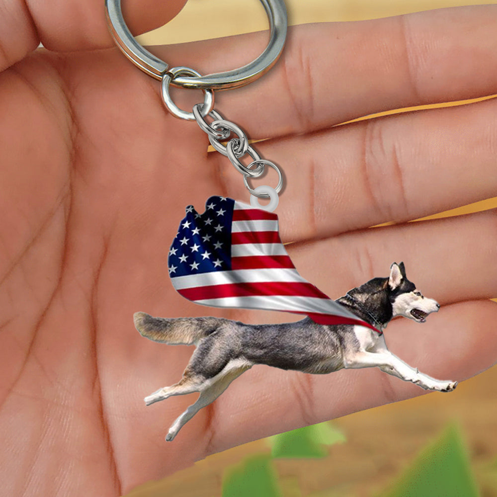 Siberian Husky-Happy Independence Day Flat Acrylic Keychain