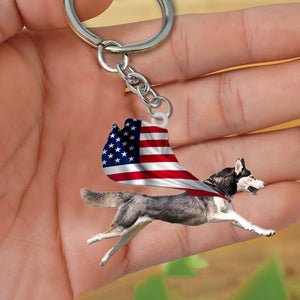 Siberian Husky-Happy Independence Day Flat Acrylic Keychain