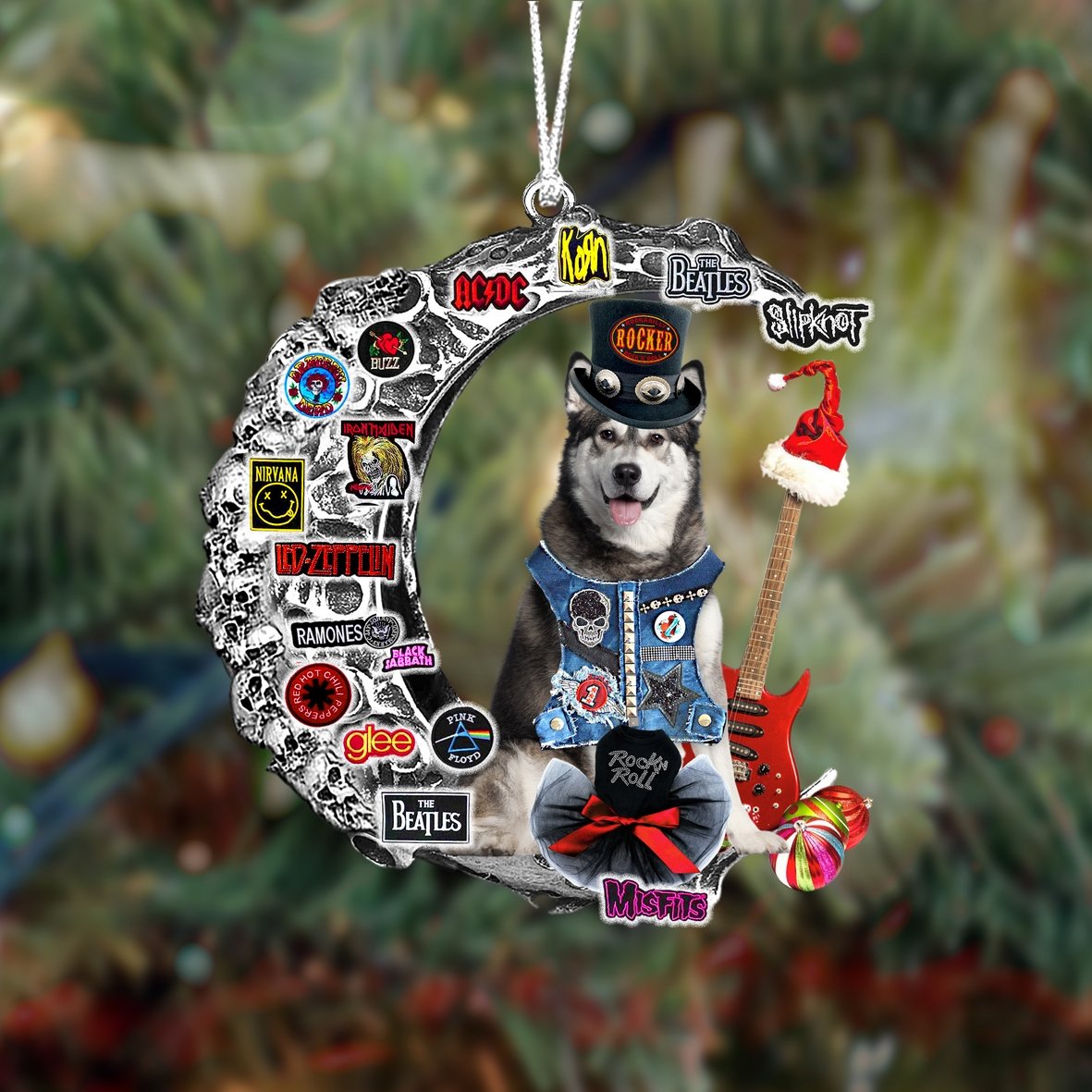 Siberian Husky-Metal Rock in Christmas Two Sided Ornament