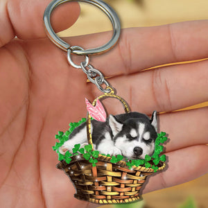 Siberian Husky-Sleeping Lucky Fairy Flat Acrylic Keychain