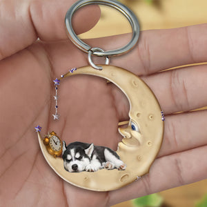 Siberian Husky-Sleeping on the moon Keychain