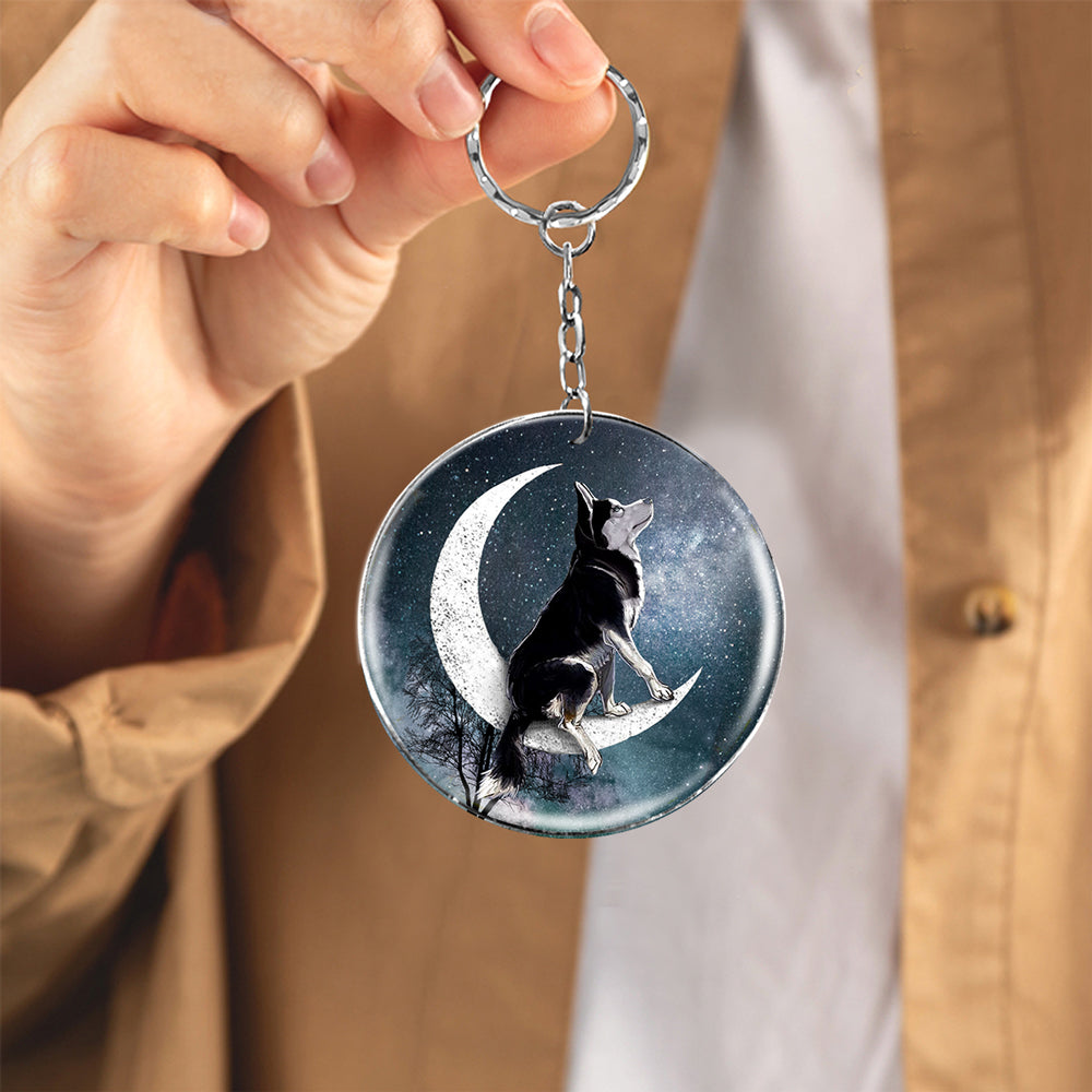 Siberian Husky-Stars and Moon-Round Resin Epoxy Metal Keychain