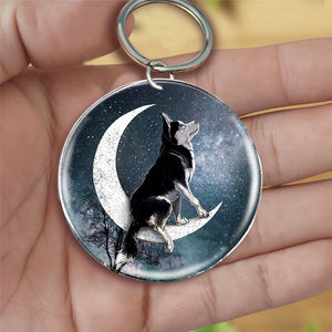 Siberian Husky-Stars and Moon-Round Resin Epoxy Metal Keychain