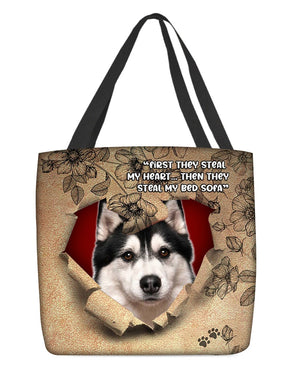 Siberian Husky-Torn Cloth Tote Bag