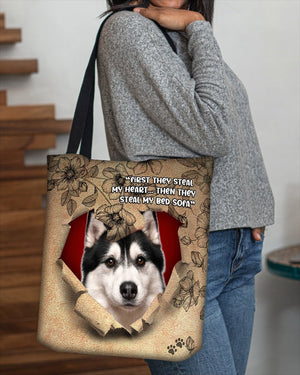 Siberian Husky-Torn Cloth Tote Bag