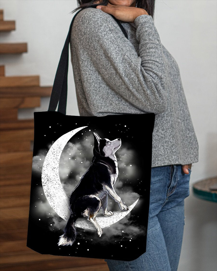 Siberian Husky1 Sit On The Moon With Starts-Cloth Tote Bag