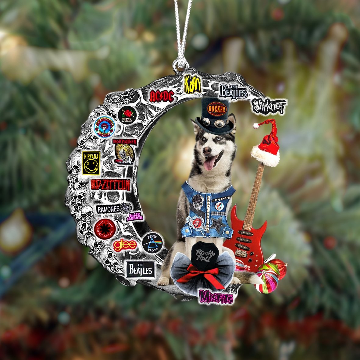 Siberian Husky 2-Metal Rock in Christmas Two Sided Ornament