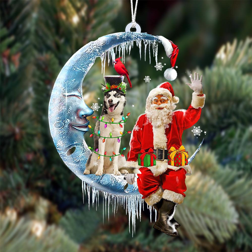 Siberian Husky 2-Santa Claus And Moon Two Sided Ornament