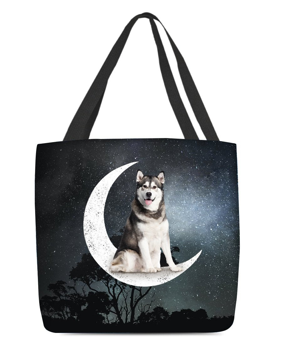 Siberian Husky2-Sit On The Moon-Cloth Tote Bag