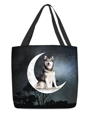 Siberian Husky2-Sit On The Moon-Cloth Tote Bag