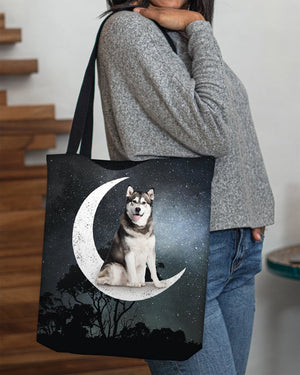 Siberian Husky2-Sit On The Moon-Cloth Tote Bag