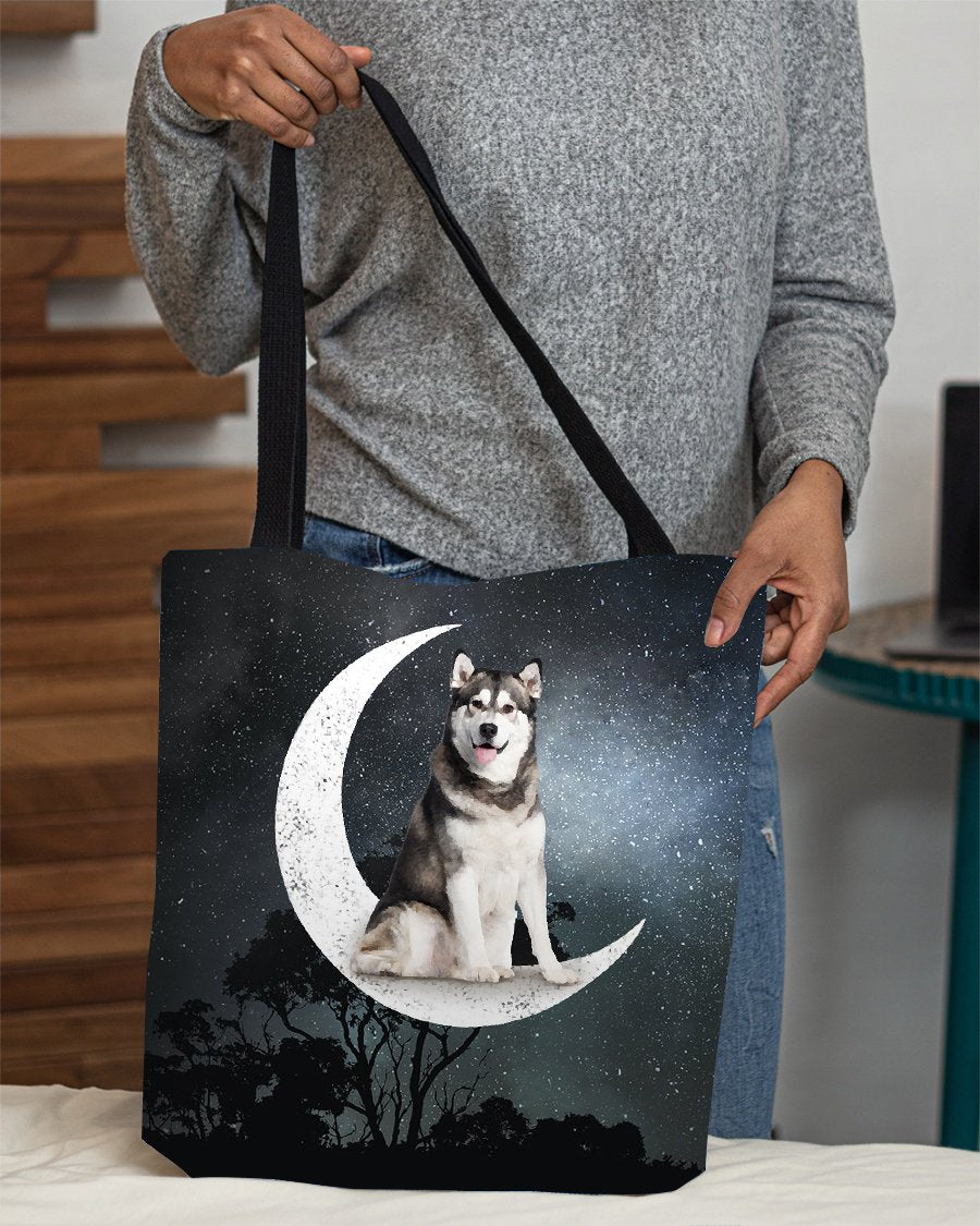 Siberian Husky2-Sit On The Moon-Cloth Tote Bag