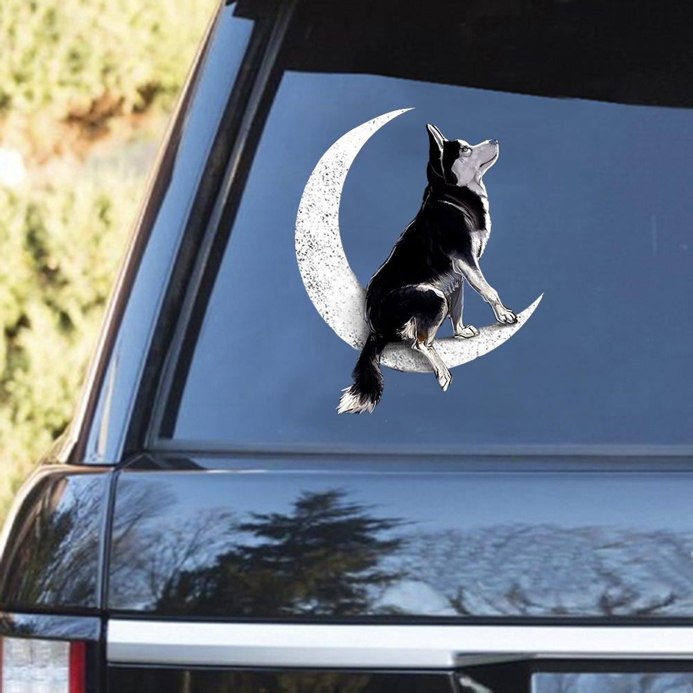 Siberian Husky 2-Sit On The Moon Decal